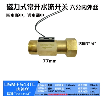 USM-FS43TC Brass Magnetic Reed Switch Water Flow Sensor